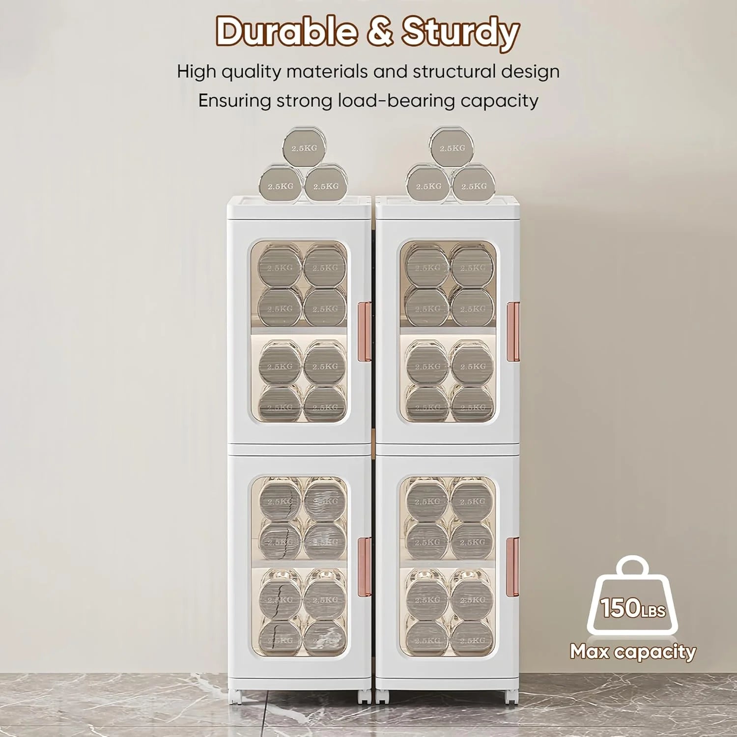 Slim Kitchen Pantry Storage Cabinet with Doors and Shelves, 3-Tiers Plastic Narrow Storage Organizer Collapsible for Small Spaces, Bathroom, Living Room, Bedroom, White