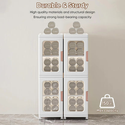 Slim Kitchen Pantry Storage Cabinet with Doors and Shelves, 3-Tiers Plastic Narrow Storage Organizer Collapsible for Small Spaces, Bathroom, Living Room, Bedroom, White