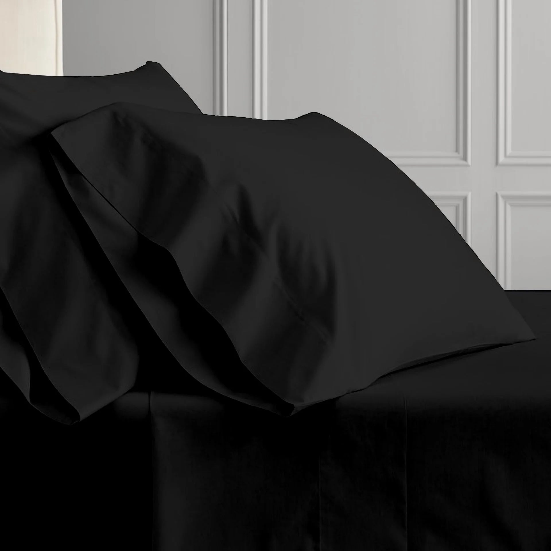 PRATYUX Split Queen 7-PC Bed Sheet Set (4-Pillowcases) 400-Thread Count 100% Egyptian Cotton Soft Breathable, 18" Deep Pockets - Black