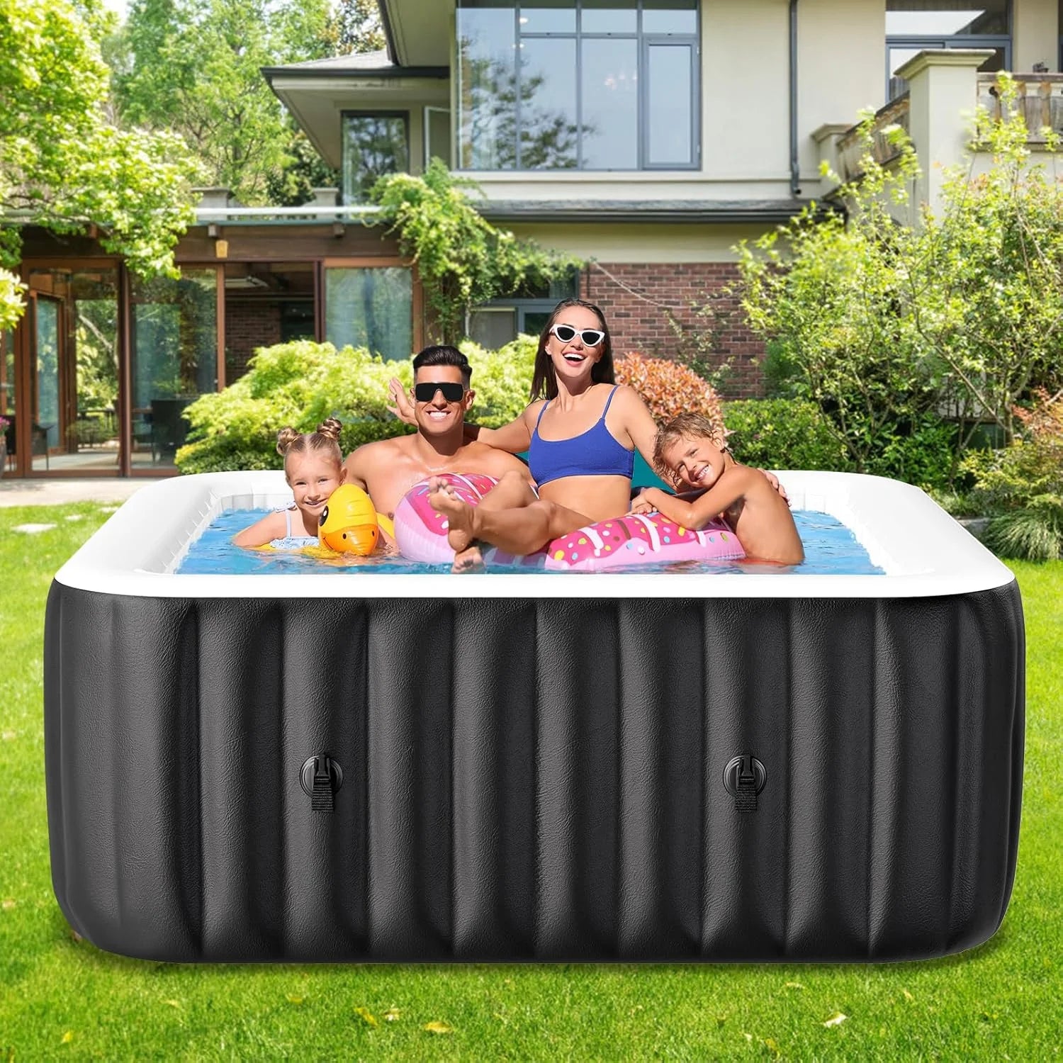 73" X 73" X 25" Inflatable Hot Tub for 4-6 Person Square, 240 Gallon Large Portable Hottub Spa with 130 Bubble Air Jets, Blow Up Spa Bathtub with LED Control Panel, 2 Filter, Temperature up to 104° F