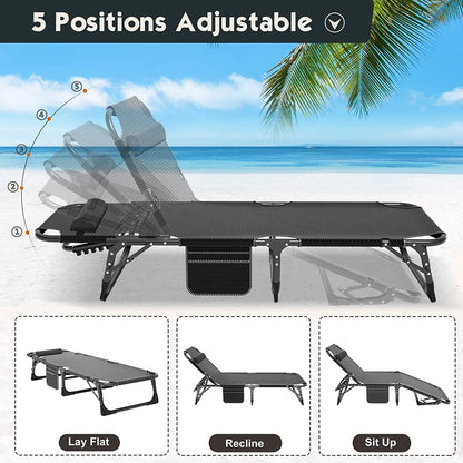 Slsy Folding Lounge Chair, 5-Position Adjustable Outdoor Reclining Chair, Folding Sleeping Bed Cot, Folding Chaise Lounge Chair for Pool Beach Patio Sunbathing