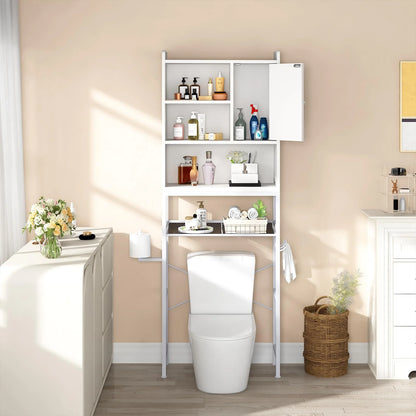 furlinkhm Over The Toilet Storage Cabinet,Bathroom Rack Organizers with Adjustable Shelf,5-Tier Bathroom Space Saver Over Toilet with Door for Bathroom, Restroom, Laundry,22.6"9.4"72.8"