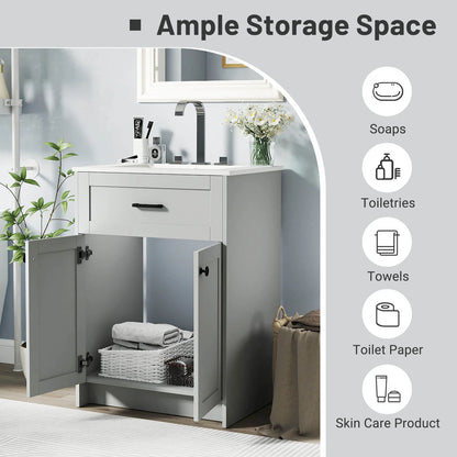 Costway Bathroom Vanity Unit with Basin Under Sink Bathroom Storage Cabinet Freestanding