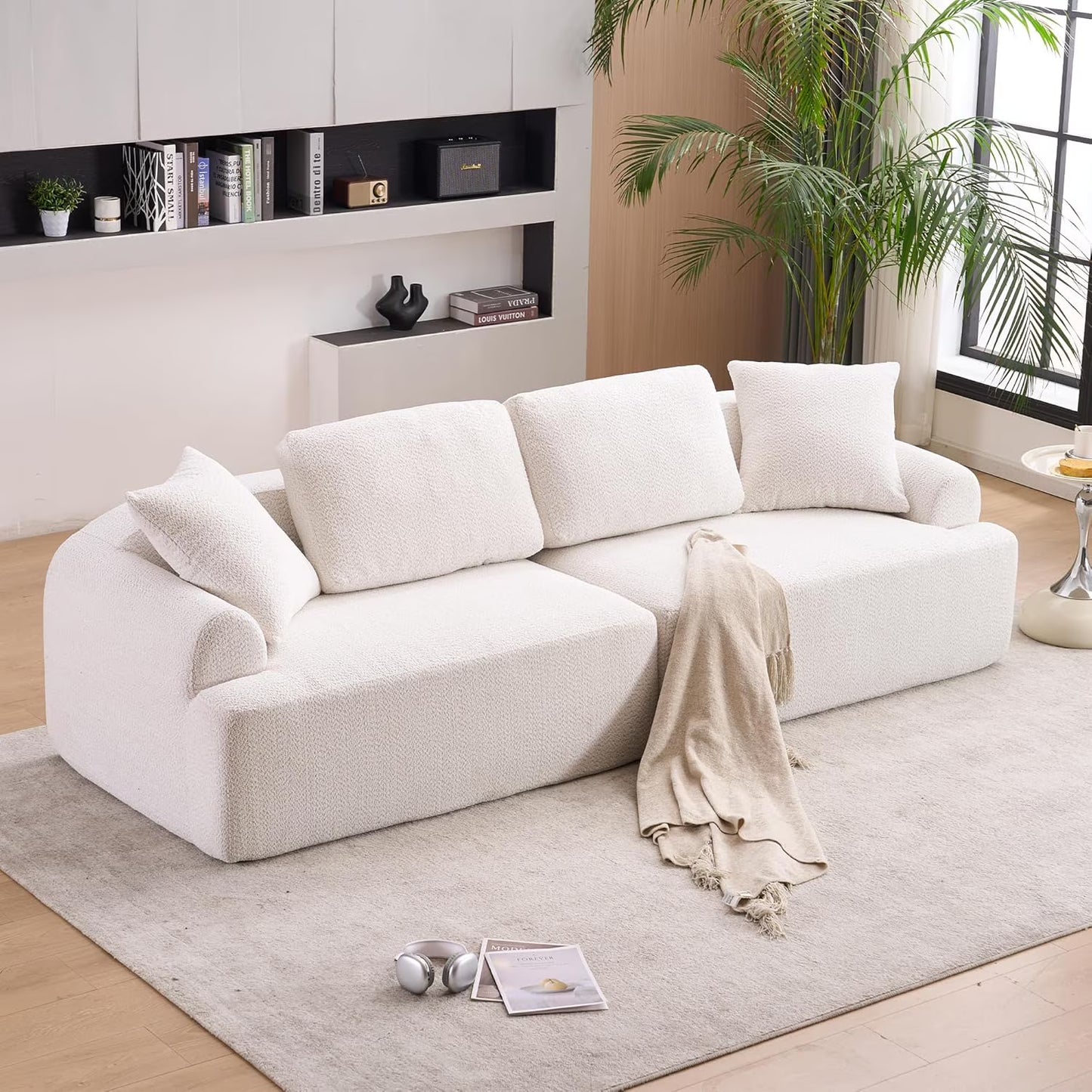 Loveseat Sectional Sofa for Living Room, 65’Modern Luxury Plush Chenille Extra Deep Seat Curved Cloud Floor Couch with 3 Throw Pillows for Small Spaces, No Assembly Needed, Sapphire Blue