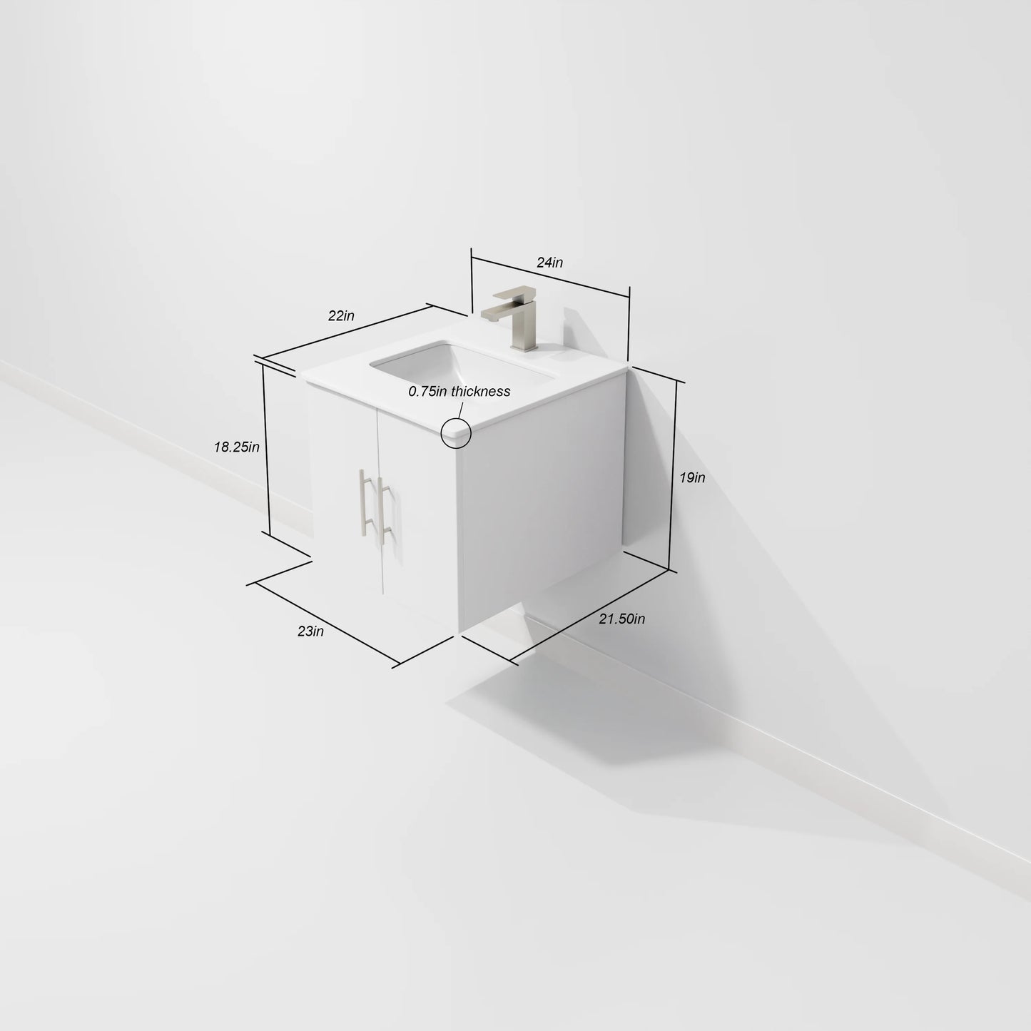 Geneva 24 in W x in D Glossy White Single Bath Vanity Cultured Marble Countertop, 18 in Mirror and Faucet Set