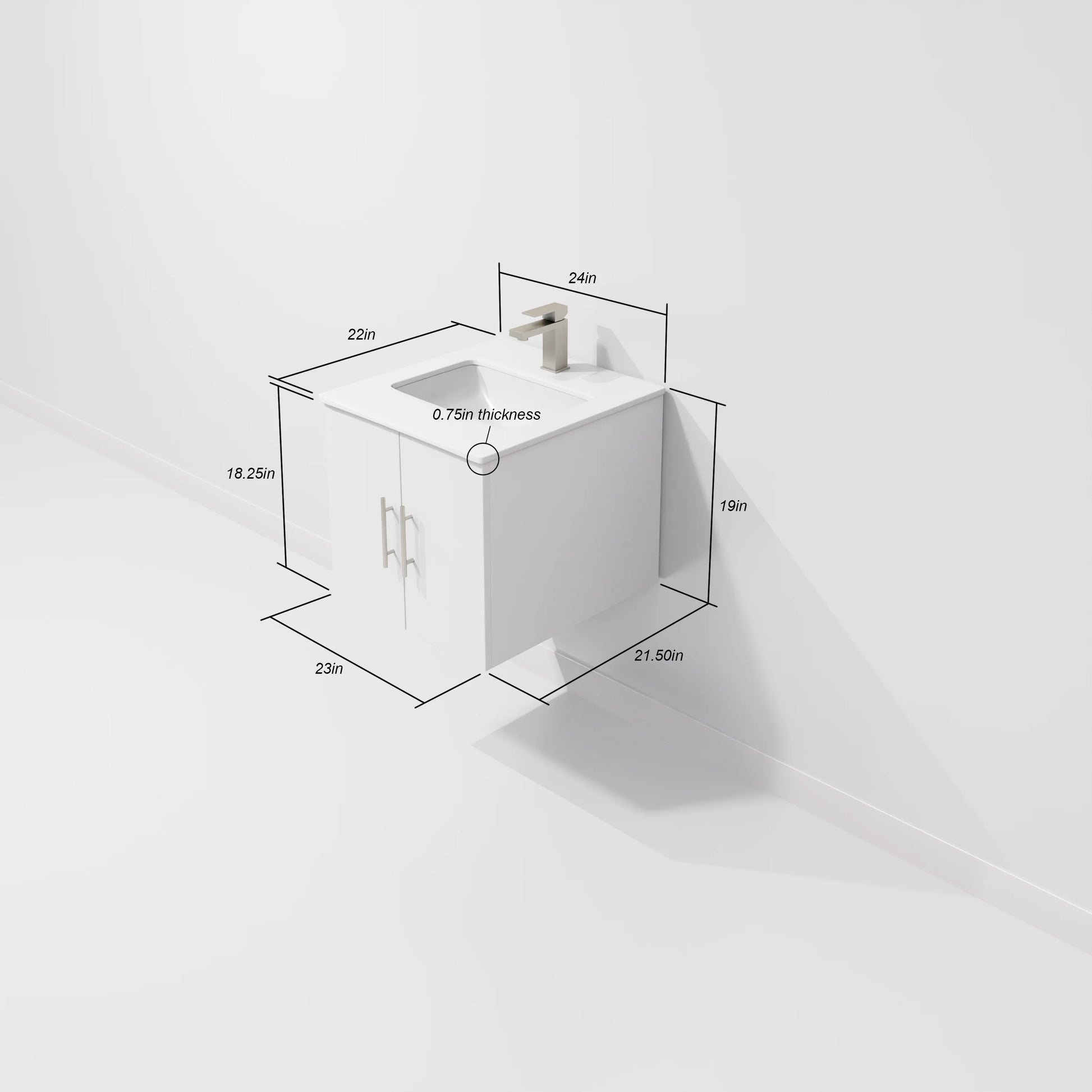 Geneva 24 in W x in D Glossy White Single Bath Vanity Cultured Marble Countertop, 18 in Mirror and Faucet Set