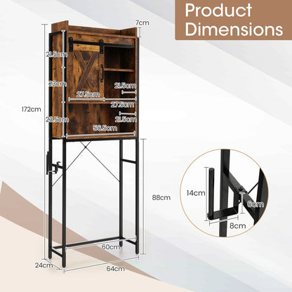 Topbuy Over The Toilet Storage Cabinet 4-Tier Bathroom Organizer w/Adjustable Shelves Sliding Barn Door & Toilet Paper Holder Rustic Brown