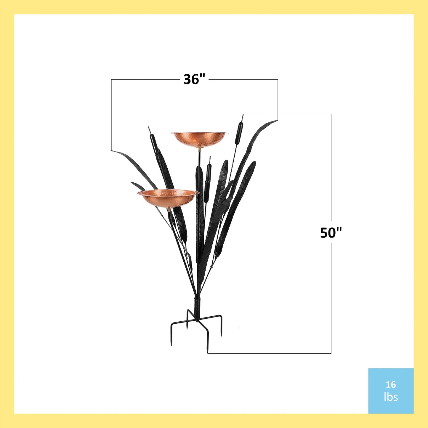 Achla Double Cattail Bird Bath, Copper