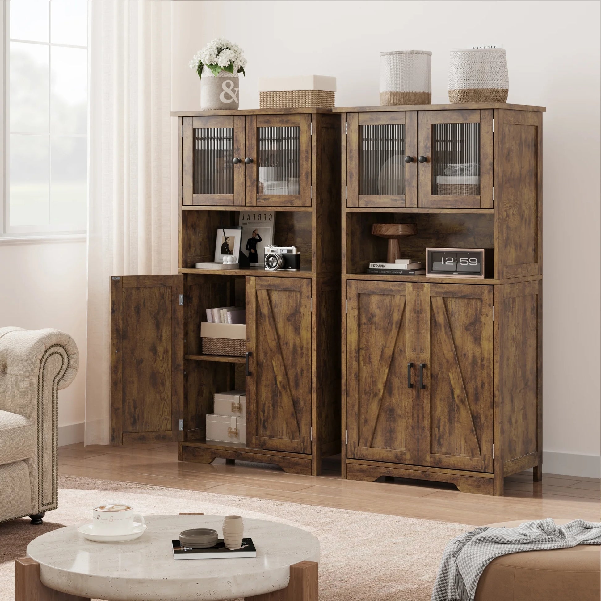 Kitchen Pantry Storage Cabinet with Doors and Shelves, 50.4" Freestanding Pantry Cabinets, Wooden Cupboard, Large Floor Cabinet for Bathroom, Kitchen, Dining Room, Living Room, Rustic Brown