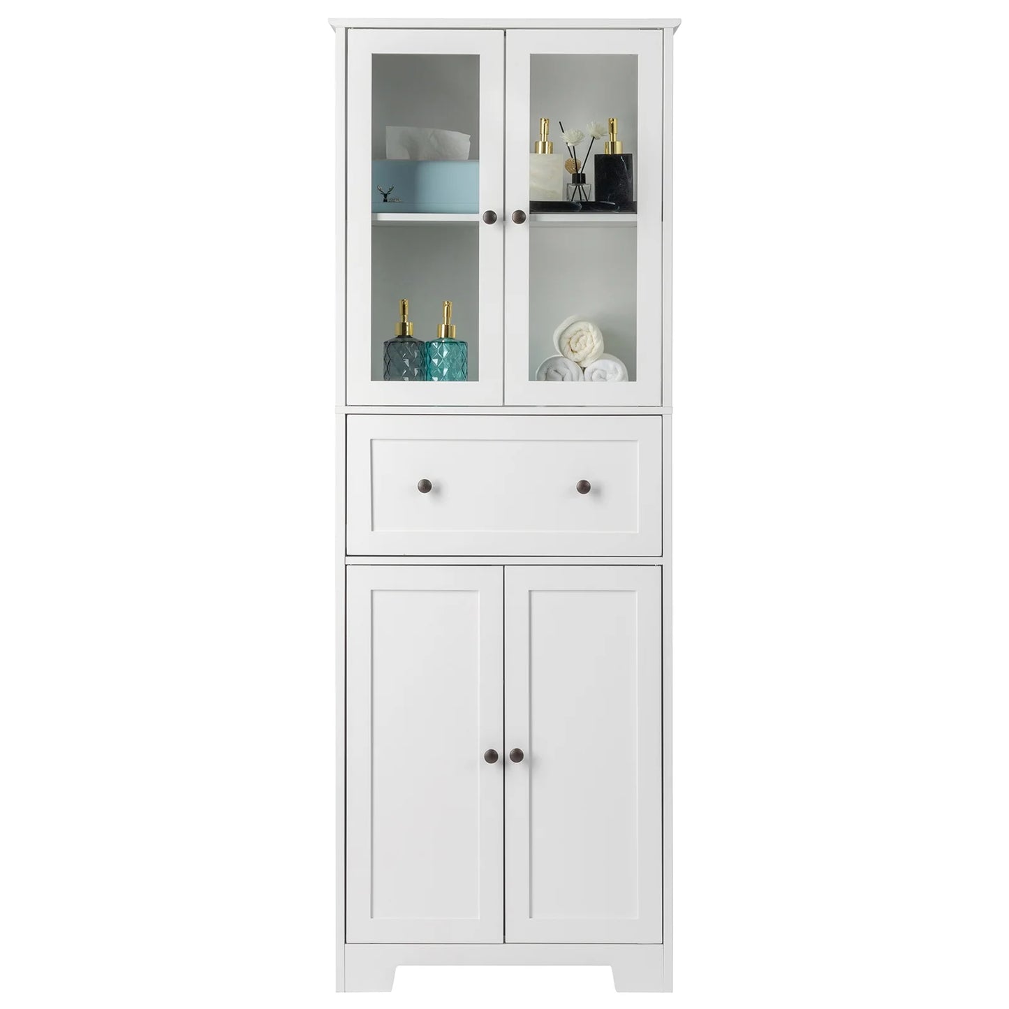 Ktaxon 64" Tall Bathroom Storage Cabinet, Kitchen Pantry, Sideboard Buffet Cabinet Cupboard Wooden with 2 Doors and Adjustable Shelves for Bathroom Kitchen, White
