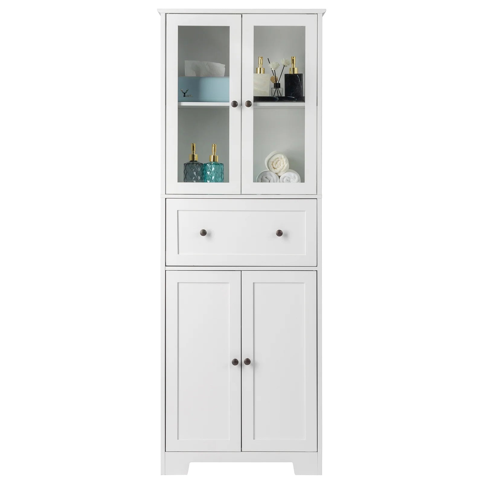 Ktaxon 64" Tall Bathroom Storage Cabinet, Kitchen Pantry, Sideboard Buffet Cabinet Cupboard Wooden with 2 Doors and Adjustable Shelves for Bathroom Kitchen, White