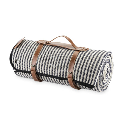 Twine Picnic Blanket - Waterproof Outdoor Blanket , Navy/White Striped 6pc