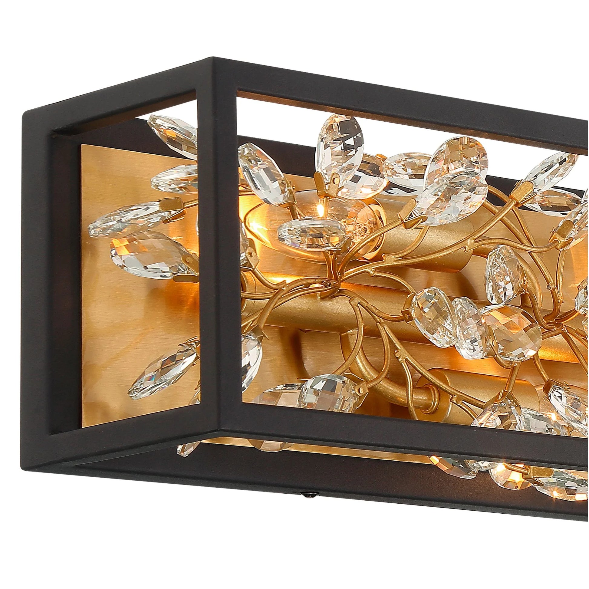 Possini Euro Design Modern Wall Lights Set of 2 Black Gold Plated Hardwired 6" 4-Light Fixture Clear Crystal Flower Vine for Bedroom Bathroom Vanity