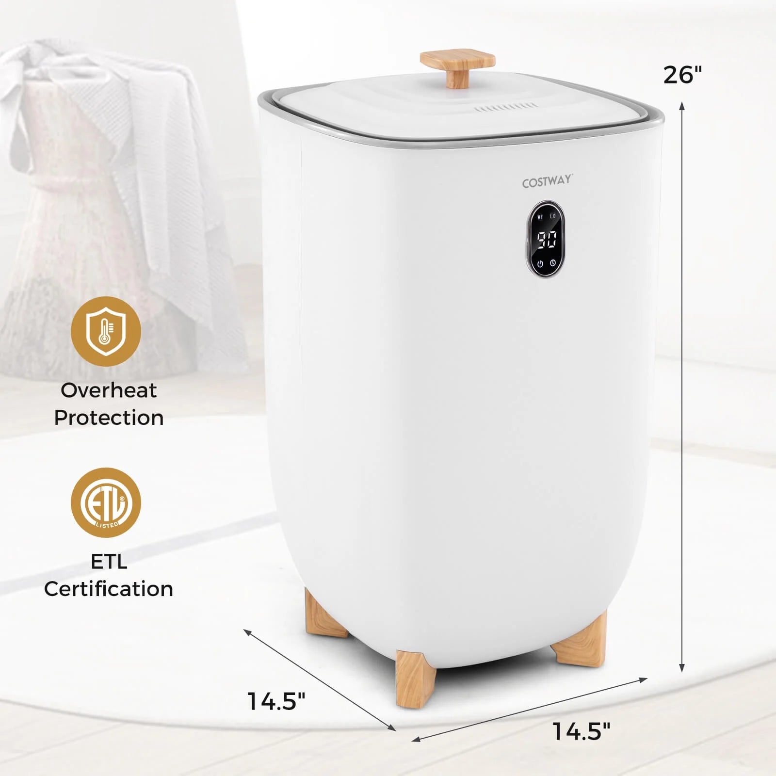 Costway 40L Large Towel Warmer for Bathroom with 2 Heat Levels Timer & Auto Shut off