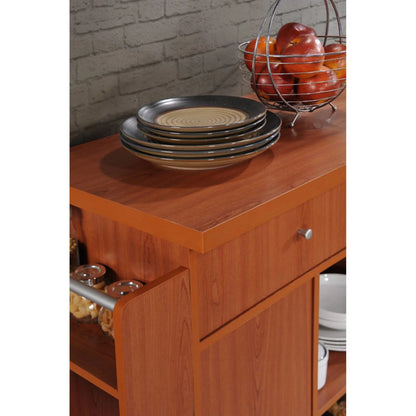 Hodedah Kitchen Island with Spice Rack plus Towel Holder in White Wood