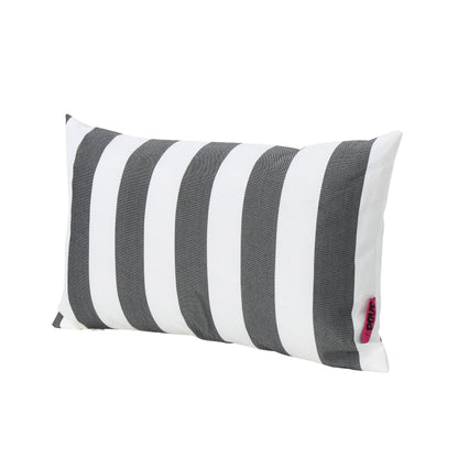 GDF Studio La Mesa Indoor Water Resistant Rectangular Throw Pillow, Black Striped