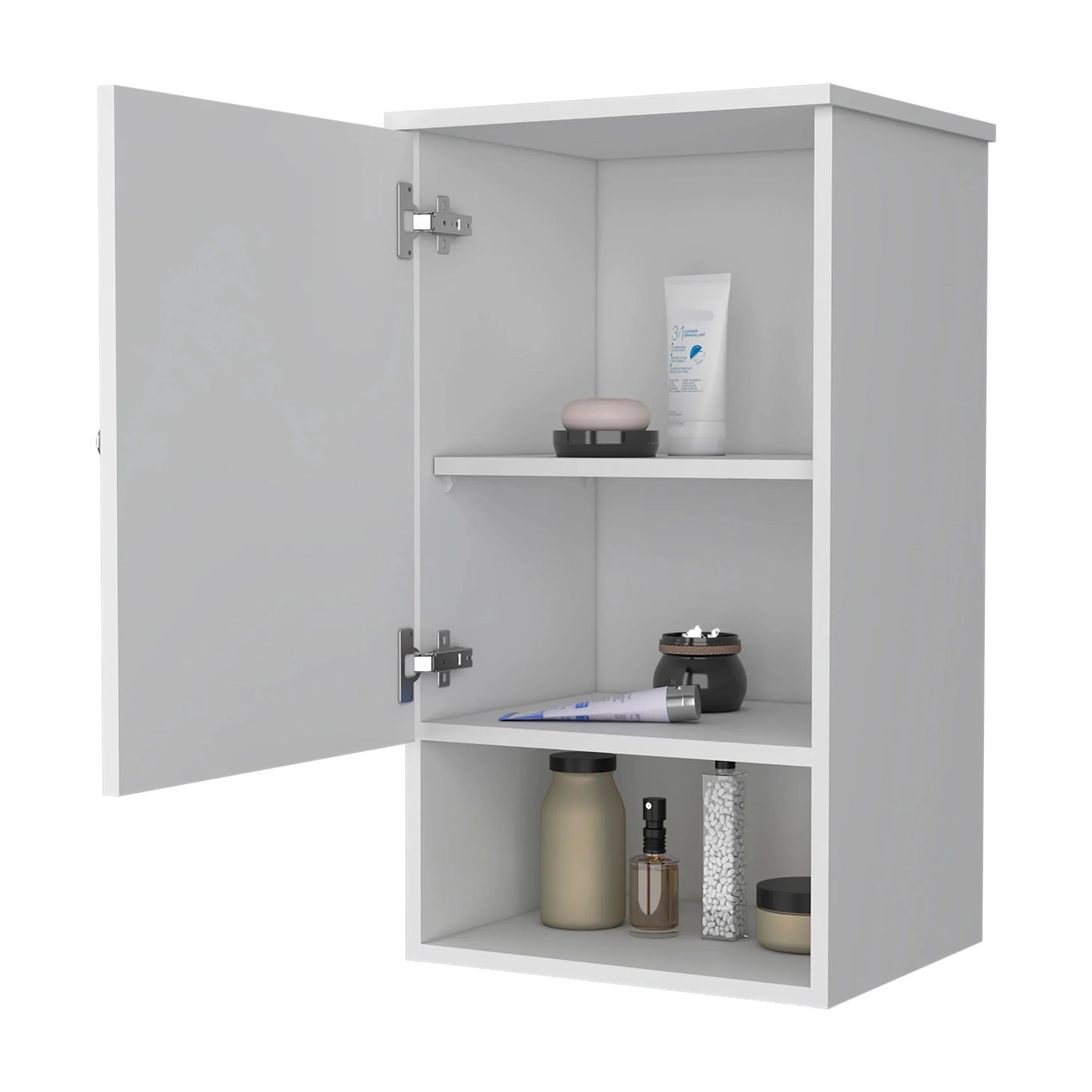 Carrizo Medicine Cabinet In Melamine with One Door,White,White Melamine Bath Faucets Bathroom Storage