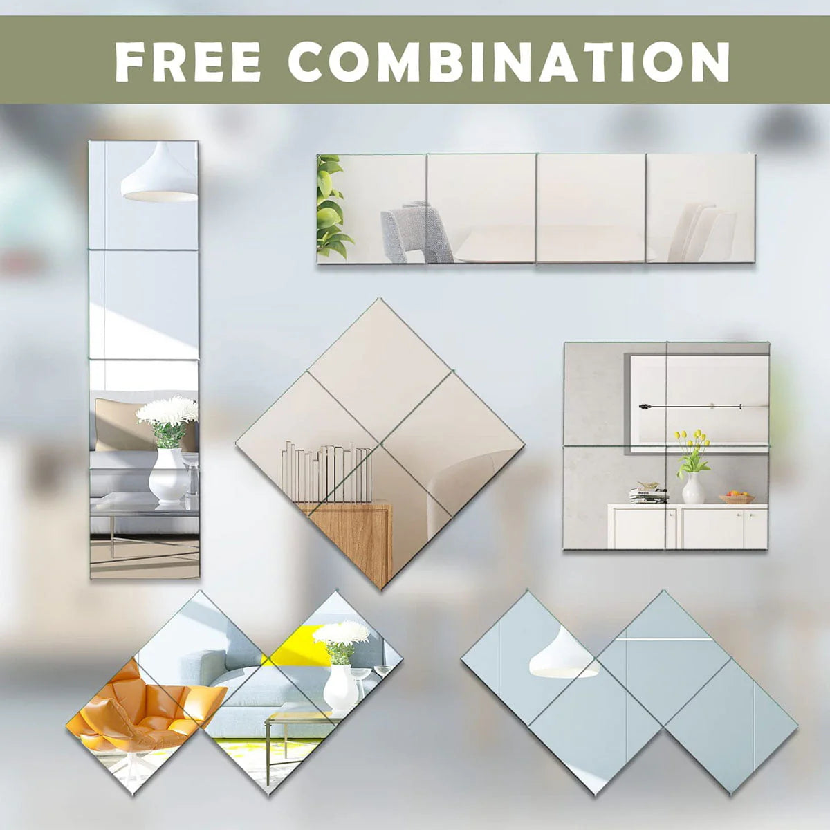 EUWBSSR 10pcs 12in Flexible Mirror Sheets Self-Adhesive Plastic Mirror Tiles Non-Glass Mirror Sticker,Ultra-Thin Flexible Mirror Sheets for Bedroom Closet Bathroom