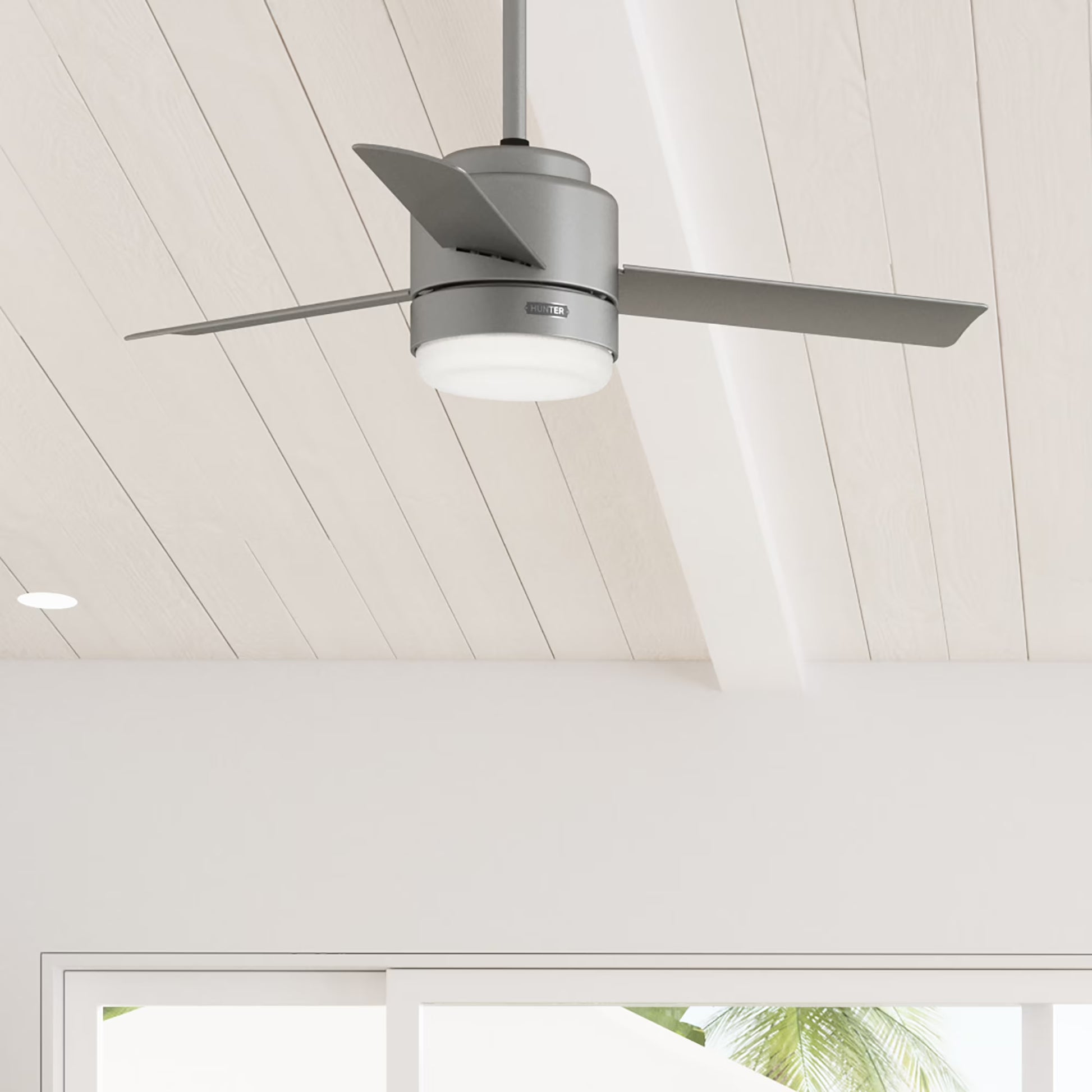 Hunter - Gilmour Indoor/Outdoor Ceiling Fan With Light, Remote, 44-inch, Matte Silver, Casual-style, 3-speed WhisperWind Motor, 51845, for Porches, Bathrooms