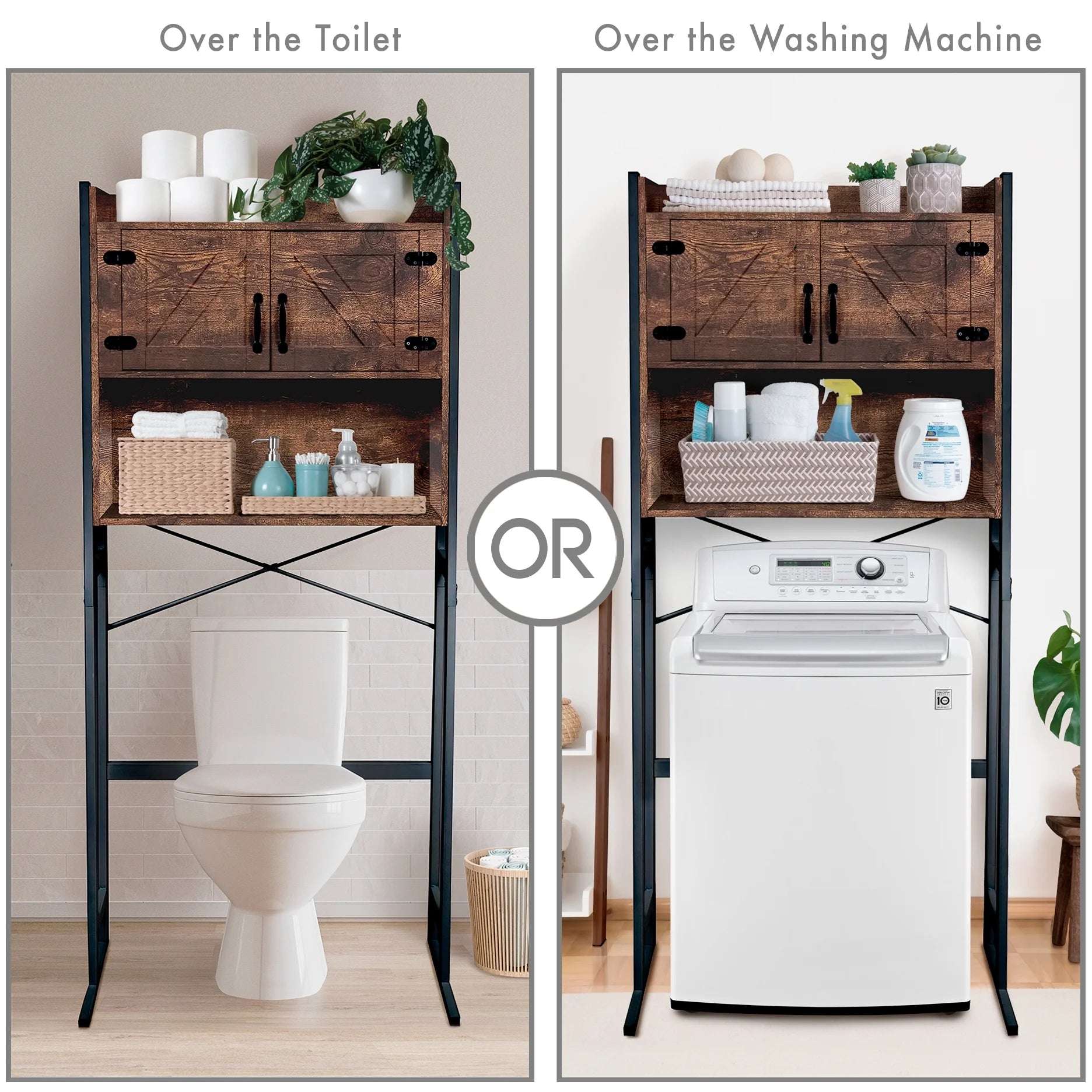 Stephan Roberts Over The Toilet Bathroom and Laundry Organizer and Storage Rack Height Adjustable Shelf, Wood
