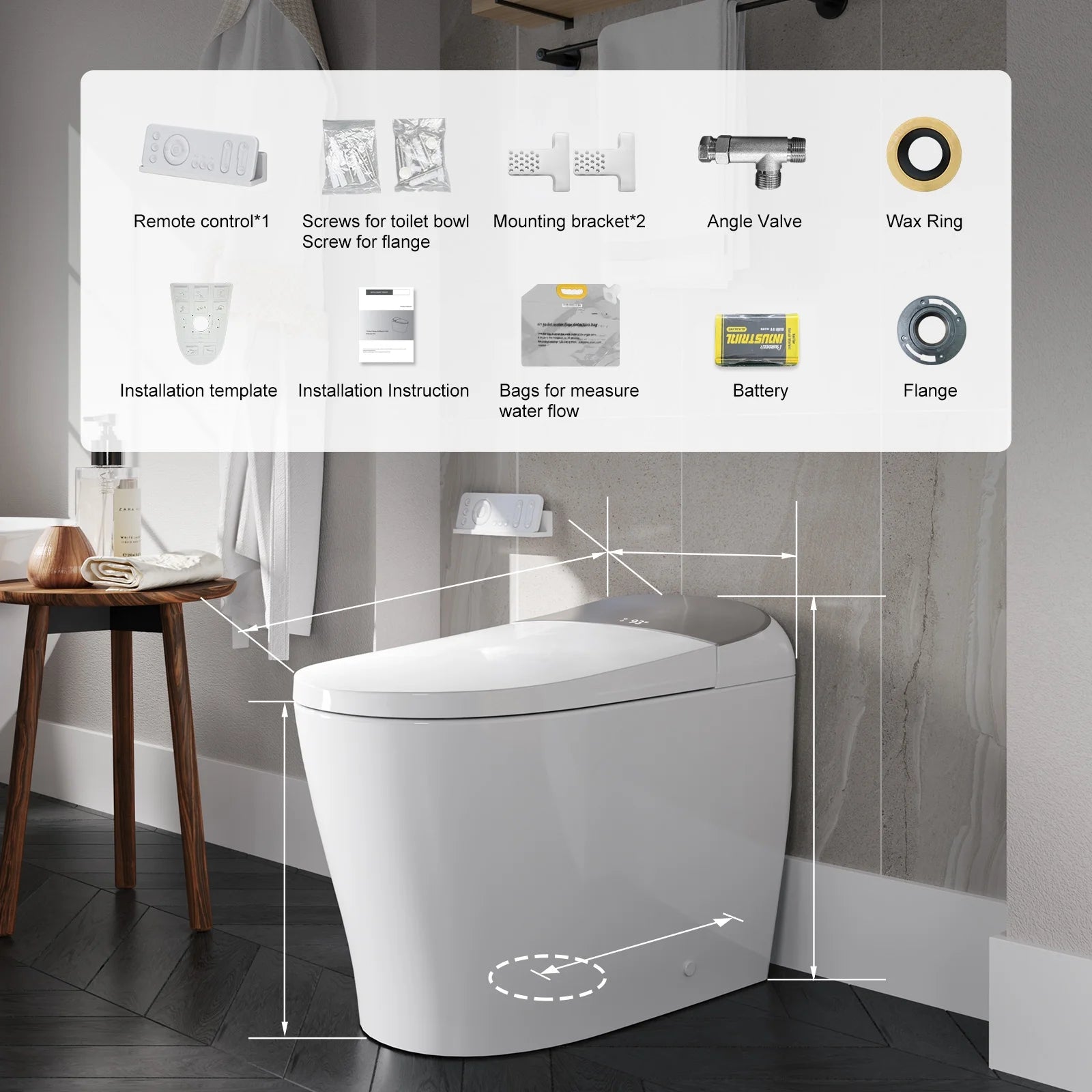 Bidet Smart Toilet with Heat Seat, Auto Flush, Dryer, LED Display T03 One Piece Elongated