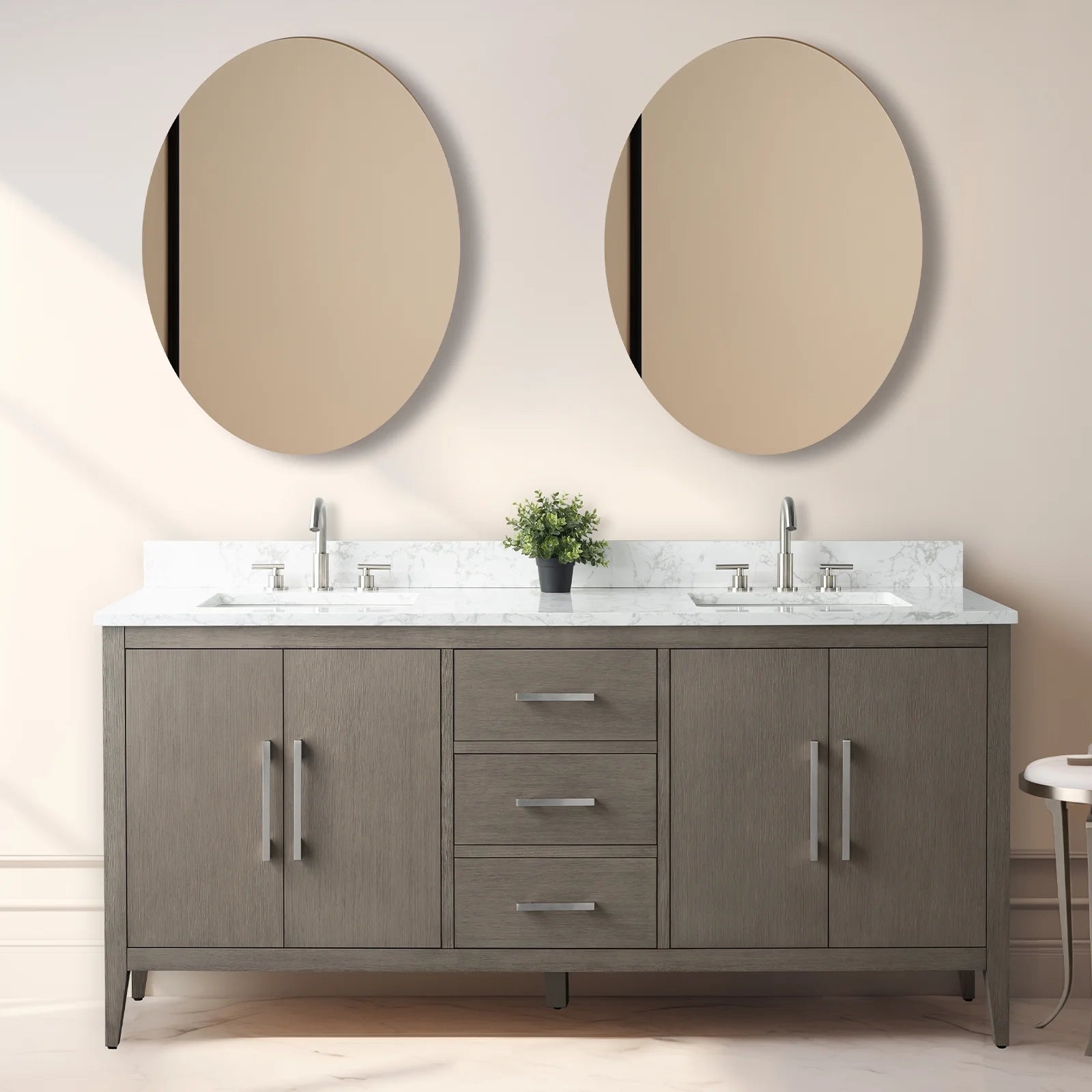 Vanity Art 72° Double Sink Bathroom Vanity Cabinet with Engineered Marble Countertop