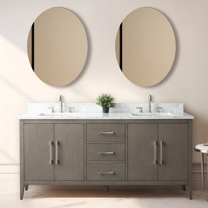 Vanity Art 72° Double Sink Bathroom Vanity Cabinet with Engineered Marble Countertop