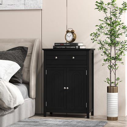 Topbuy Freestanding Bathroom Storage Cabinet Floor Cabinet with Drawer Doors and Adjustable Shelf for Storage Black