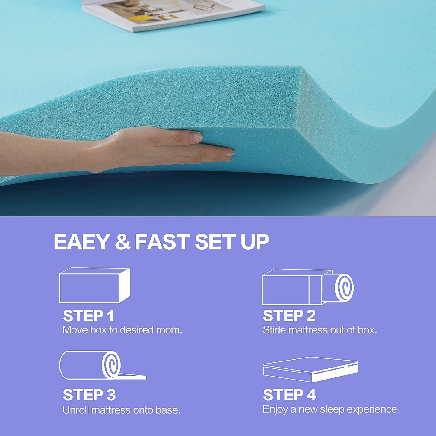EPICORD 3 Inch Cool Gel Memory Foam Mattress Topper Queen Size Bed,Removable Soft Cover, Comfort Body Support & Pressure Relief,10 Year Warranty