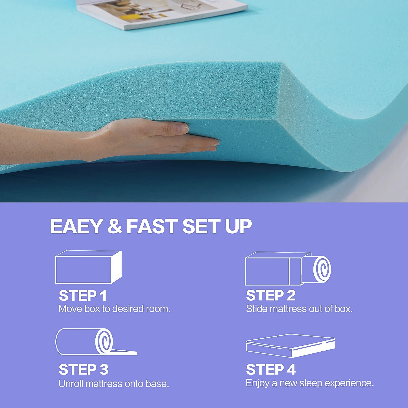 EPICORD 3 Inch Cool Gel Memory Foam Mattress Topper Queen Size Bed,Removable Soft Cover, Comfort Body Support & Pressure Relief,10 Year Warranty