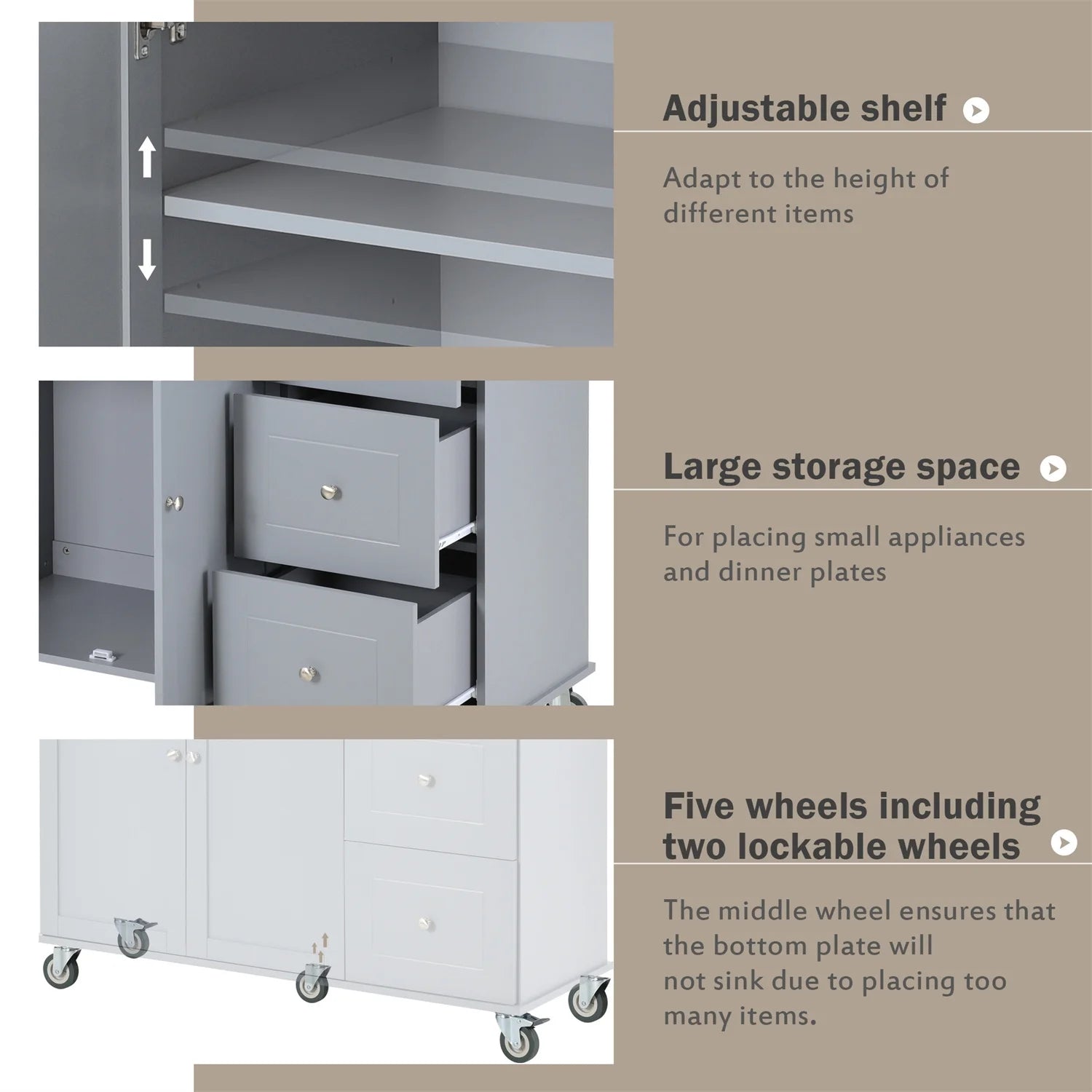 Kitchen Island Cart, Drop Leaf Kitchen Island on Wheels with Spice Rack, Towel Rack and 3 Drawers, Rolling Mobile Kitchen Island with Storage Cabinets and Solid Wood Top, White
