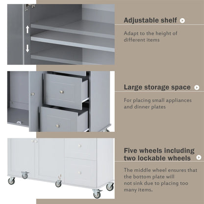Kitchen Island Cart, Drop Leaf Kitchen Island on Wheels with Spice Rack, Towel Rack and 3 Drawers, Rolling Mobile Kitchen Island with Storage Cabinets and Solid Wood Top, White