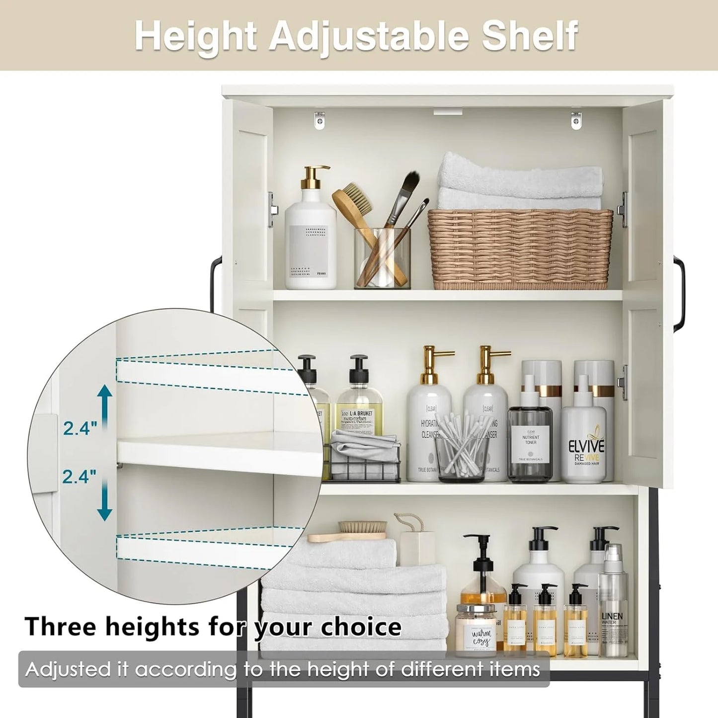 Over The Toilet Storage Cabinet, Over Toilet Bathroom Organizer, Above Toilet Storage Cabinet with Barn Doors Behind Toilet Bathroom Organizer Over-The-Toilet Cabinet (Cream White)