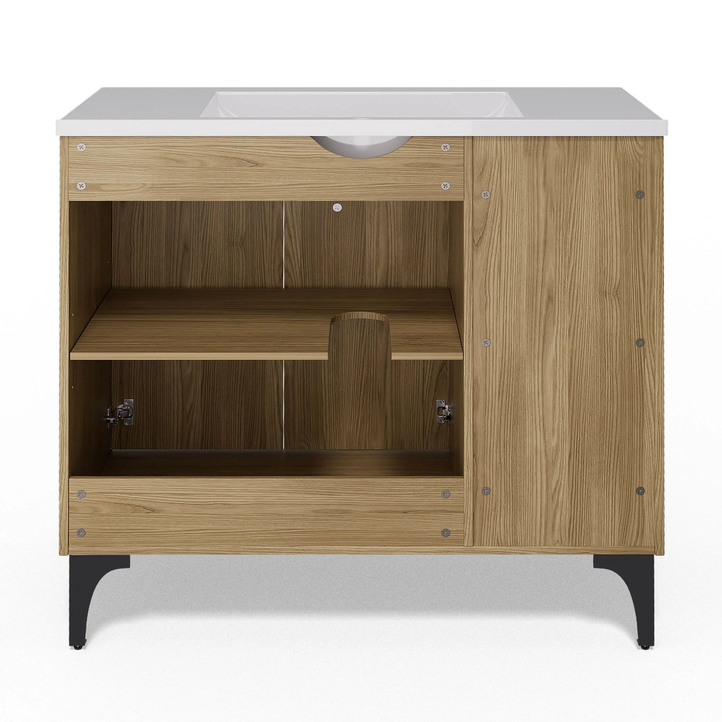 JUSTLET 36" Bathroom Vanity with Sink, Wood Bathroom Vanity Cabinet with Adjustable Shelf and Metal Legs, Bathroom Storage Cabinet with Resin Basin for Bathroom, Natural
