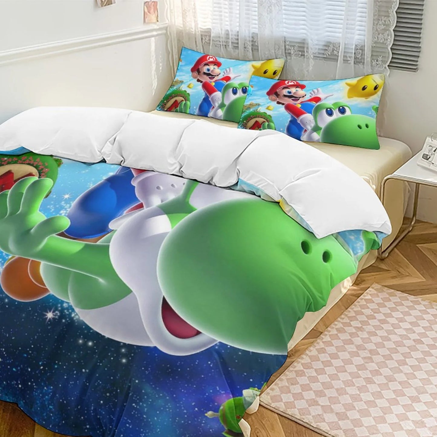 Super Mario Galaxy 3 Piece Bedding Sets Decor Comforter Sets With One Duvet Cover Two Pillow Shams