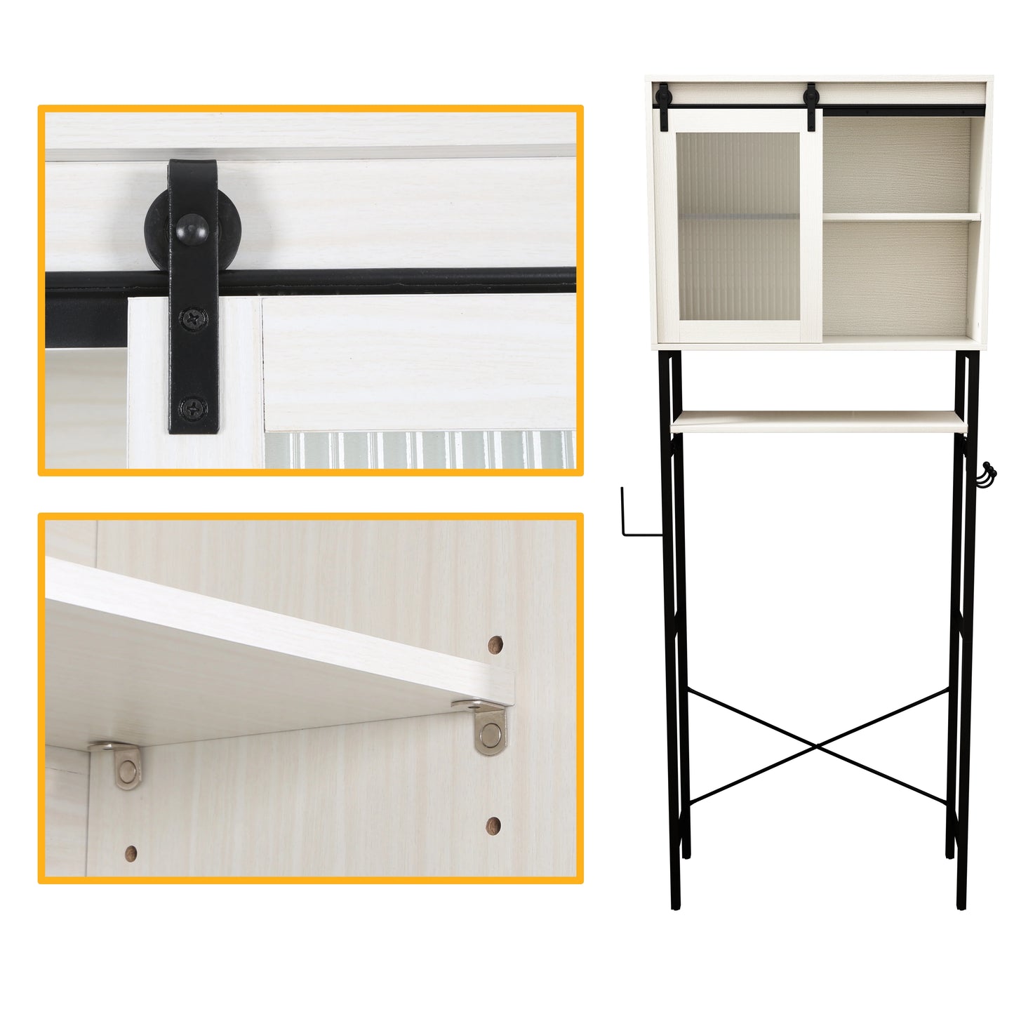 HLR Bathroom Storage Cabinet over Toilet with Sliding Door,Toilet Storage Iron Shelf, Wooden Cabinet