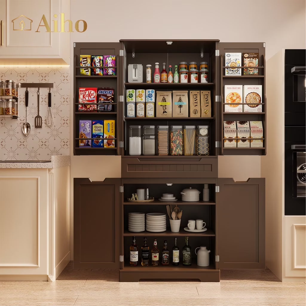 Aiho 64" Tall Kitchen Pantry, Farmhouse Storage Cabinet, Organizer, Drawer and Adjustable Shelves for Kitchen, Dining Room, Bathroom - White
