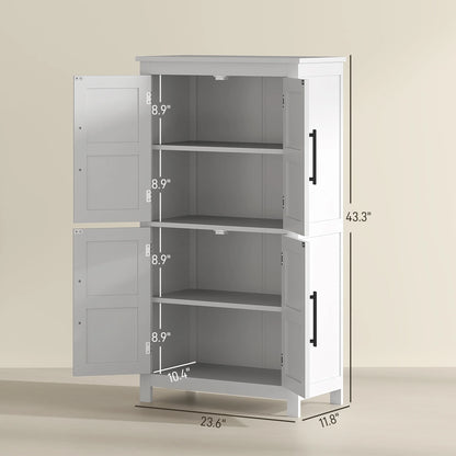 HOMCOM Bathroom Floor Cabinet, Farmhouse Bathroom Cabinet with Doors, White