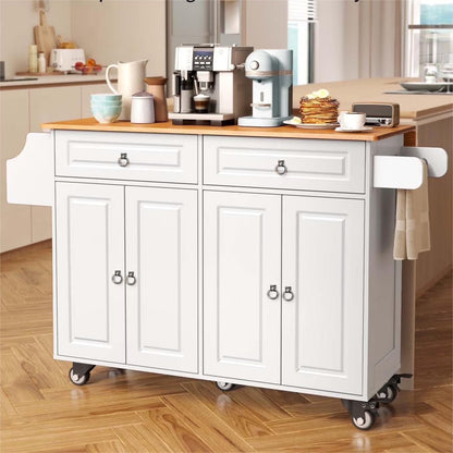 Lofka Kitchen Islands Carts with Storage, 52° kitchen Islands with 2 Storage Cabinet, Spice Rack, Towel Rack, Brown