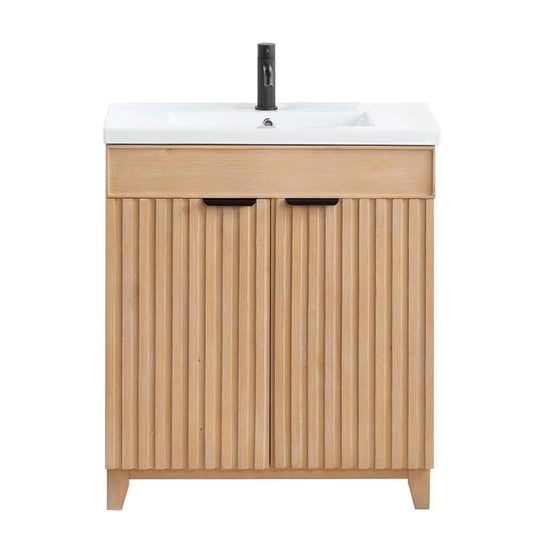 Palos 30" Single Bath Vanity in Fir Wood Brown with Drop-In White Ceramic Basin