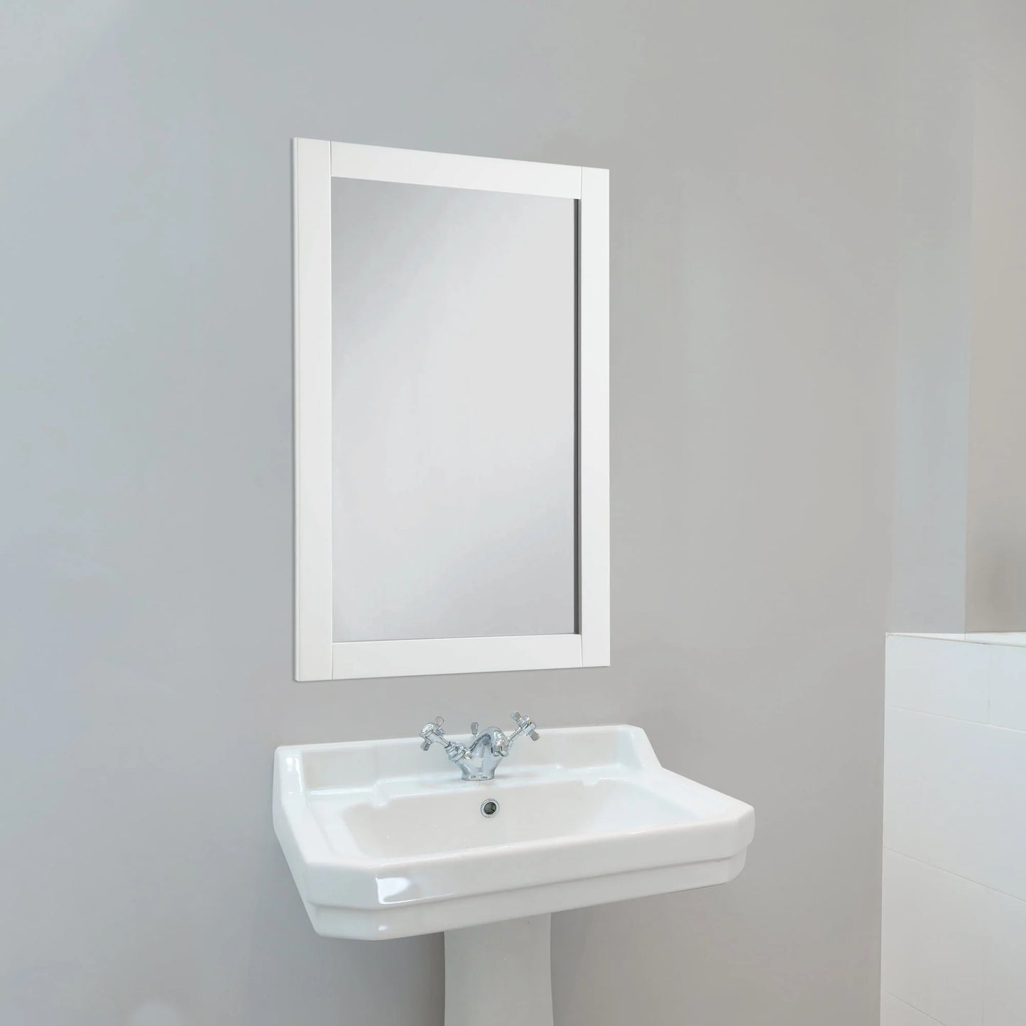 Shorewood Rectangular Wall Accent Mirror 30-Inch H X 20-Inch L, Traditional Wood Framed Living Room, Bedroom, Bathroom Vanity Mirror White Design House, 547208-WHT