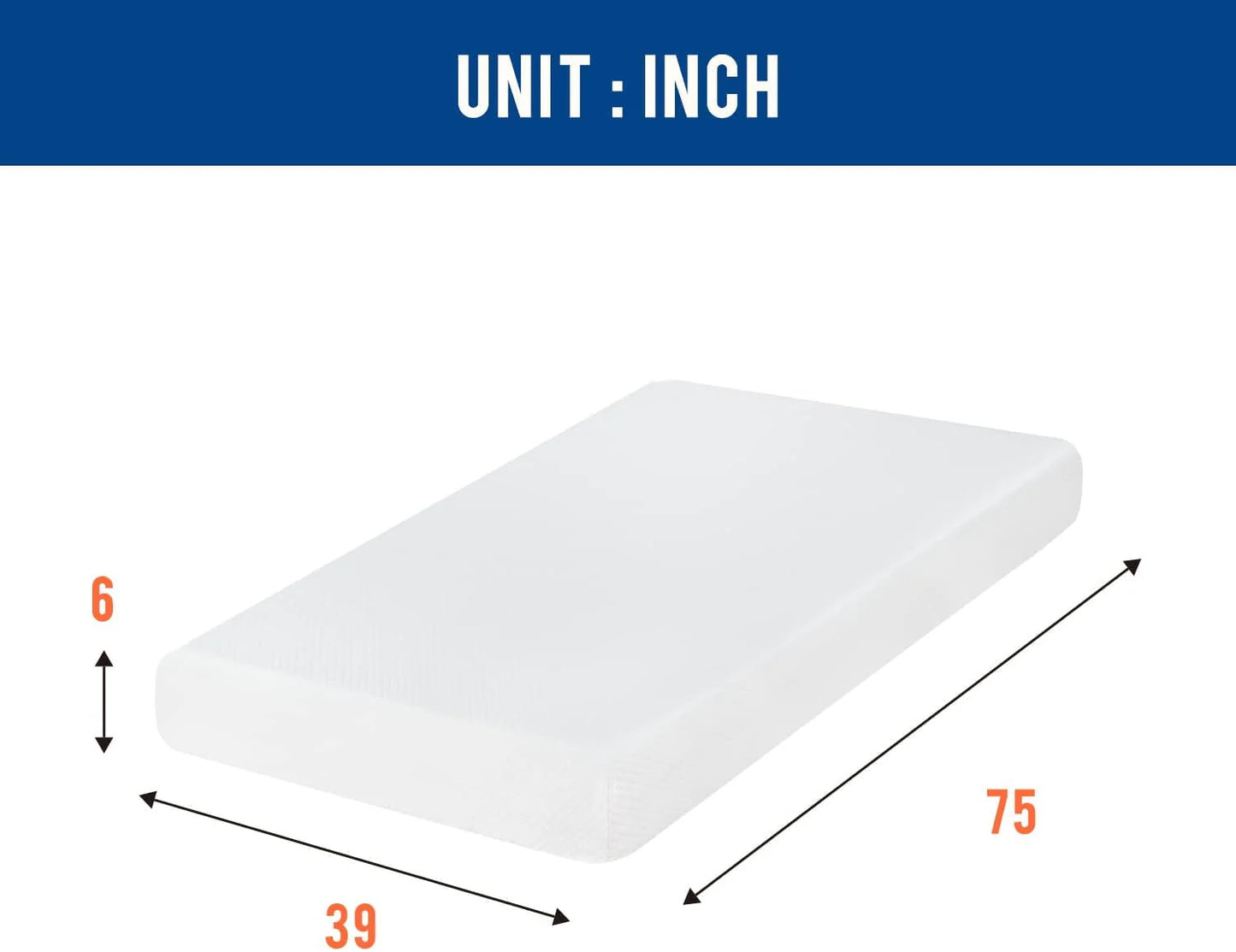 FDW Twin Mattress 6 inch Gel Memory Foam Mattress Queen Mattresses Medium Firm Mattresses,White