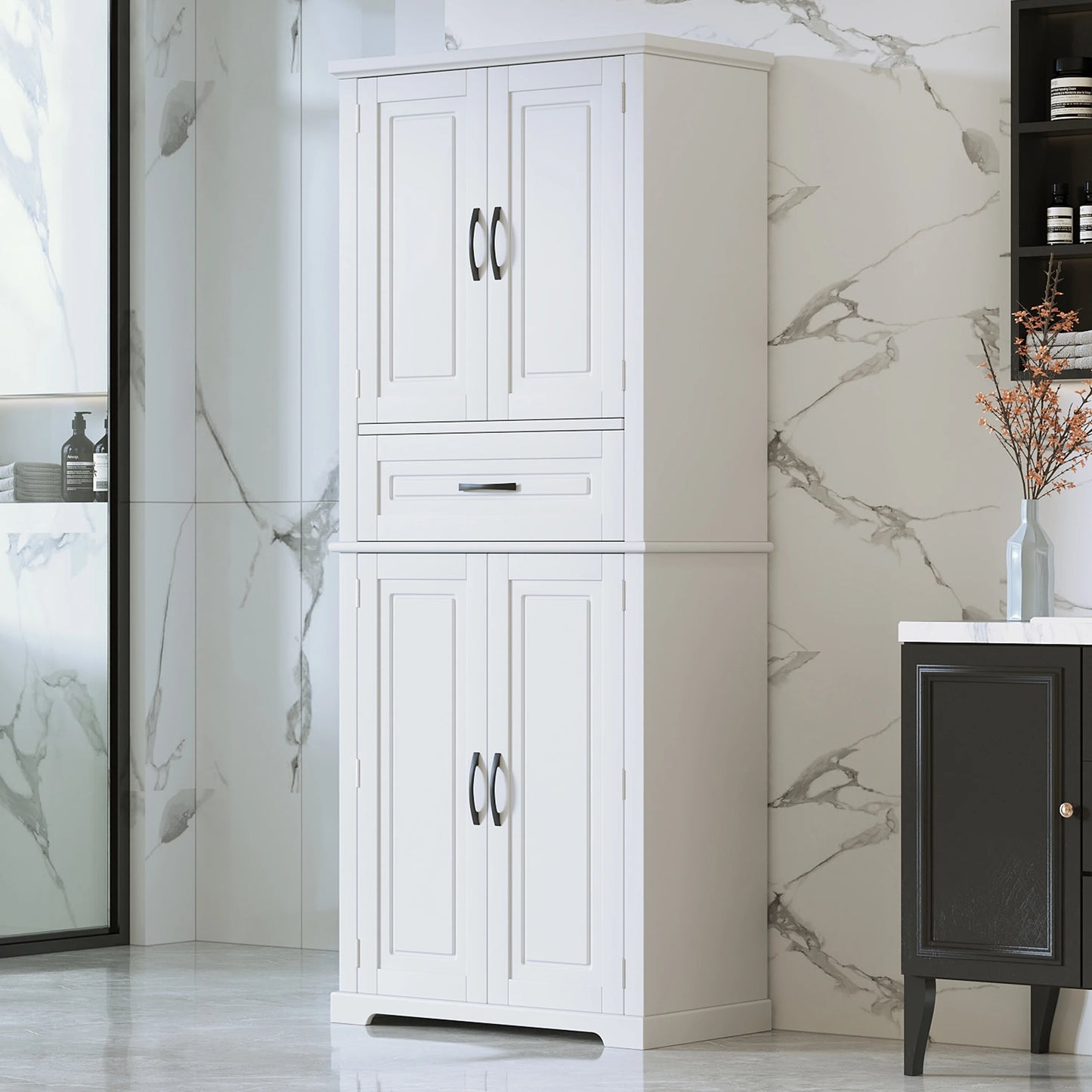 Euroco Bathroom Storage Cabinet with Multi-Functional Storage Space, Drawer with Slide Rails, Adjustable Shelf