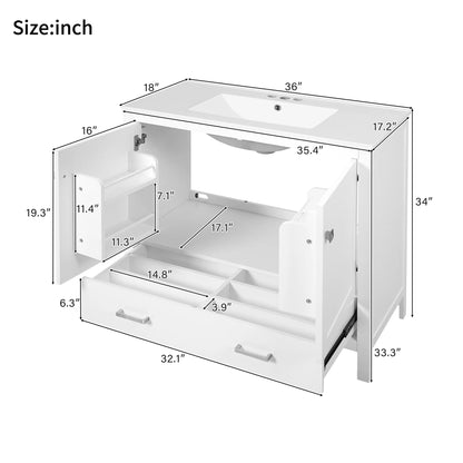 Harper & Bright Designs 72" White Bathroom Vanity Sink Combo with Soft-Close Doors, Bathroom Floor Cabinet with Storage