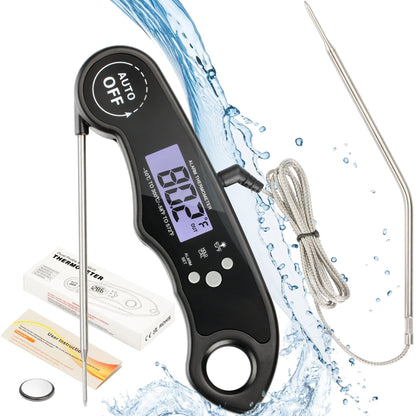 Meat Thermometer 304 Stainless Steel Meat Thermometer Probe LCD Food Thermometer Digital Extra-Long Thermometer for Cooking IP65 Waterproof