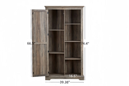 Kselythan 74" Tall Storage Cabinet, Large Kitchen Pantry with Barn Door and Opening Shelves, Freestanding Cabinet for Kitchen Bathroom Living Room