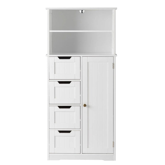 Ktaxon Freestanding Bathroom Floor Cabinet, Multipurpose Storage Cabinet with 4 Drawers, 1 Cupboard & Adjustable Shelves for Kitchen Living Room Bedroom, White