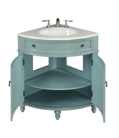 Tennant Brand 24" Navy Blue Corner Bathroom Vanity with White Quartz Top