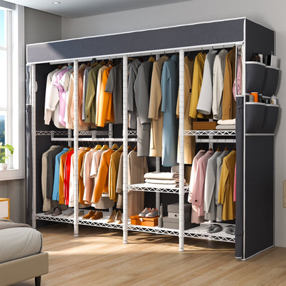 EnHomee 76"W Clothes Rack with Cover,1100LBS Heavy Duty Wardrobe Closet Organizer,Adjustable Portable ClosetBlack