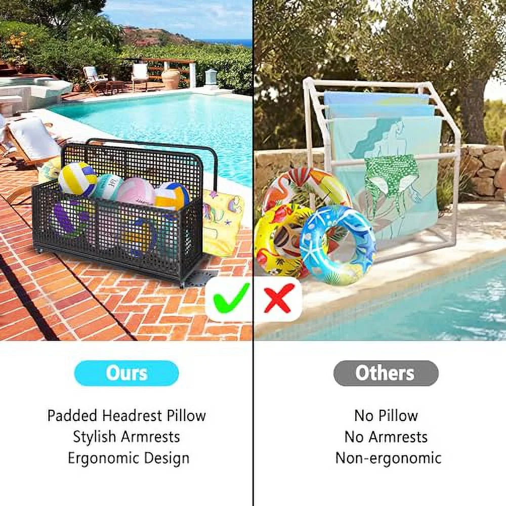 Kselythan Rolling Poolside Float Storage Outdoor Storage Box Patio Poolside Float Storage Basket PE Rattan Pool Towel Rack for Floaties, With Rolling Wheels For Floaties Patio Pool